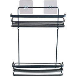 Duschkorb aus Metall, 2 Etagen, schwarz, 26,4 x 10,5 x 35 cm