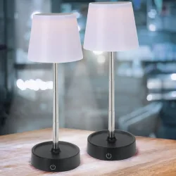 2er-Set Akku LED-Tischlampe mit verstellbarer Höhe, 11,5 - 29,5 cm, 118lm, IP44, schwarz