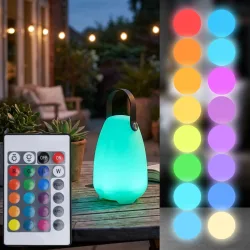 Akku Tischlaterne mit 4 Lichtmodi in weiss & 16 RGB-Farben, 20 cm, IP44