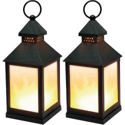 2er-Set LED-Laterne mit Flammeneffekt, schwarz