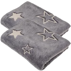 2er-Set Kuscheldecke aus Fleece mit Leuchtsternen, 173 x 135 cm, grau