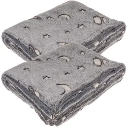 2er-Set Kuscheldecke aus Fleece mit Leuchtplaneten, 173 x 135 cm, grau