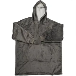 XXL Kuscheldecke mit Ärmeln, Kapuze & Bauchtasche, grau