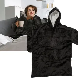 XXL Kuscheldecke mit Ärmeln, Kapuze & Bauchtasche, schwarz
