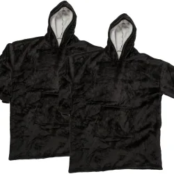 2er-Set XXL Kuscheldecke mit Ärmeln, Kapuze & Bauchtasche, schwarz