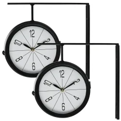 2er-Set Wanduhr im Bahnhofsuhr-Design, doppelseitig, Ø 20cm