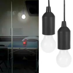 2er-Set LED-Hängelampe mit Kordel und Zugschalter, batterieben, schwarz