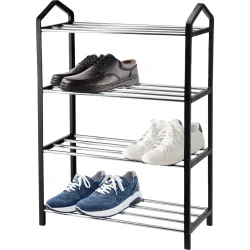 Schuhregal aus Metall mit 4 Ablageflächen, schwarz/silber