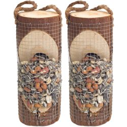 2er-Set Vogelfuttersäule aus FSC Naturholz, 20 x Ø8cm