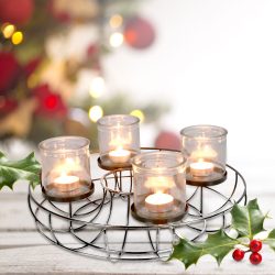 Adventskranz aus Drahtgeflecht, inkl. 4 Windlichtern, Ø 35