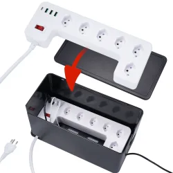 6-fach Steckdosenleiste mit Kabelbox, 3x USB-A, USB-C, 15 W