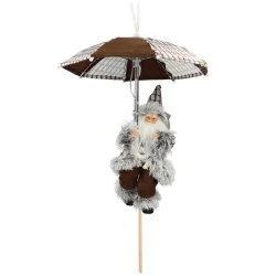 Weihnachtsmann mit Fallschirm und LED-Beleuchtung, braun-weiss, H 30 cm