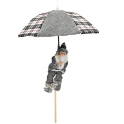 Weihnachtsmann mit Fallschirm und LED-Beleuchtung, grau-weiss, H 30 cm