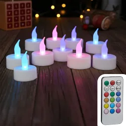 LED-Teelicht-Set, 10 Stück, bunt, inkl. Fernbedienung und 4/8h Timer, Ø 4cm