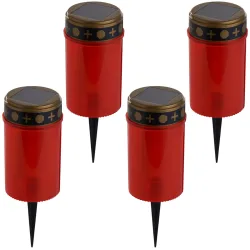 4er-Set Solar LED-Grabkerze mit Erdspiess, rot