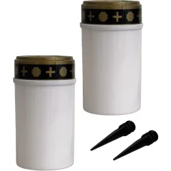 2er-Set Solar LED-Grabkerze mit Erdspiess, weiss