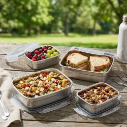 4er-Set Edelstahl Lunchboxen mit Kunststoff Clip-Deckel