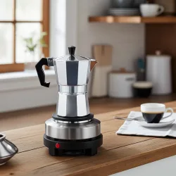 Kompakte elektrische Mini-Einzelkochplatte mit Espresso-Kocher, 500 Watt