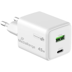 Dual Schnellladeadapter, GaN, 1x USB-C und USB-A, PD & QC, 45 Watt, weiss