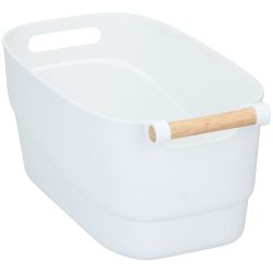 Aufbewahrungsbox aus Kunststoff mit Bambus-Griff, weiss, 33 x 18 x 15 cm
