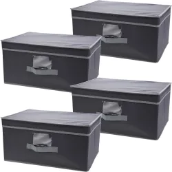 4er-Set Aufbewahrungsbox mit Deckel & Henkel, faltbar, 31 x 15,5 x 28 cm, grau