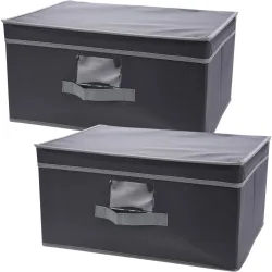 2er-Set Aufbewahrungsbox mit Deckel & Henkel, faltbar, 31 x 15,5 x 28 cm, grau