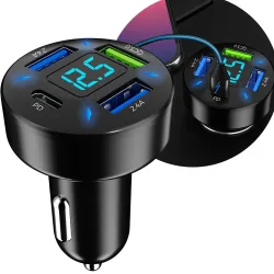 4 Port Auto USB-Ladegerät, Spannungsanzeige, (50 Watt)