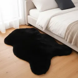 Kuschelfell aus Kunstfell und Wildlederimitat, schwarz, 90 x 60 cm