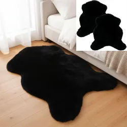 2er-Set Kuschelfell aus Kunstfell und Wildlederimitat, schwarz, 90 x 60 cm