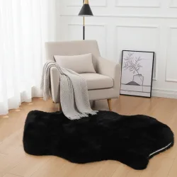 Grosses Kuschelfell aus Kunstfell & Wildlederimitat, schwarz, 180 x 60 cm