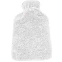 Wärmflasche mit flauschigem Plüsch-Bezug, 1,6 Liter, weiss