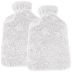 2er-Set Wärmflasche mit flauschigem Plüsch-Bezug, 1,6 Liter, weiss