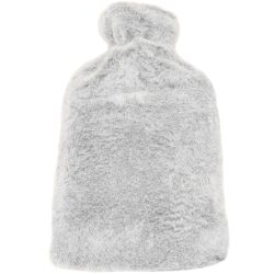 Wärmflasche mit flauschigem Plüsch-Bezug, 1,6 Liter, hellgrau