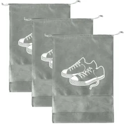 3er-Set Schuhbeutel mit Kordel, 36 x 26 cm, grau