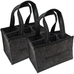 2er-Set Flaschentasche mit Herrenhandtasche-Stickerei, für 6 Flaschen, anthrazit