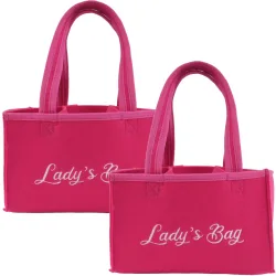 2er-Set Flaschentasche mit Lady's Bag-Stickerei, für 6 Flaschen, pink