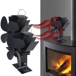 2er-Set Stromloser Kaminventilator, schwarz, 4 Lüfterblätter, für 65°C - 345°C