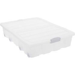 Aufbewahrungsbox mit Clip-Deckel und Rollen, transparent,  80 x 60 x 17 cm