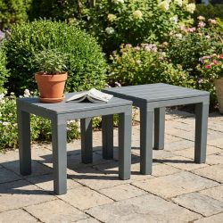 2er-Set Garten- und Balkon-Beistelltisch, grau, 60 x 45 x 39 cm