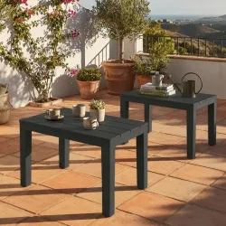2er-Set Garten- und Balkon-Beistelltisch, grau, 60 x 45 x 39 cm