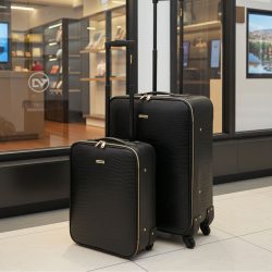 Koffer Trolley-Set, 2-tlg, Kroko-Design, schwarz