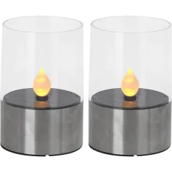 2er-Set Solar-Kerzenleuchte mit Edelstahl-Sockel, Ø 7,5 cm