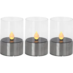 3er-Set Solar-Kerzenleuchte mit Edelstahl-Sockel, Ø 7,5 cm