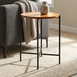 Beistelltisch mit Akazienholzplatte, rund, schwarz, Ø40 x H48 cm