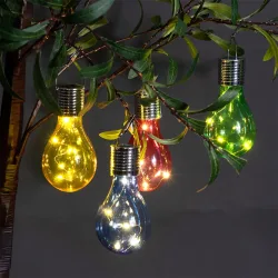 Solar-LED-Lampe in Glühbirnen-Form, 4er-Set, bunt, Ø 7,5 x H 15 cm