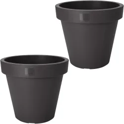 2er-Set Blumentopf rund, anthrazit, Pflanztopf aus 100% recyclebarem Kunststoff, Ø 20 cm