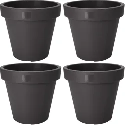 4er-Set Blumentopf rund, anthrazit, Pflanztopf aus 100% recyclebarem Kunststoff, Ø 25 cm