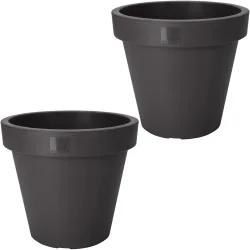 2er-Set Blumentopf rund, anthrazit, Pflanztopf aus 100% recyclebarem Kunststoff, Ø 30 cm