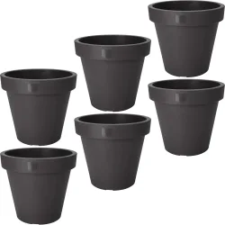 6er-Set Blumentopf rund, anthrazit, Pflanztopf aus 100% recyclebarem Kunststoff, Ø 30 cm
