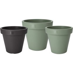 3er-Blumentopf-Set, anthrazit, grün